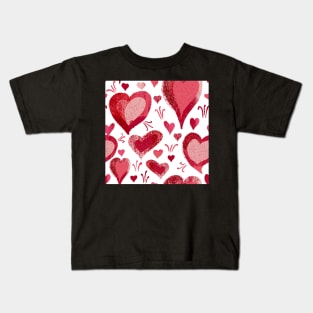 Red Pink Heart Pattern Kids T-Shirt